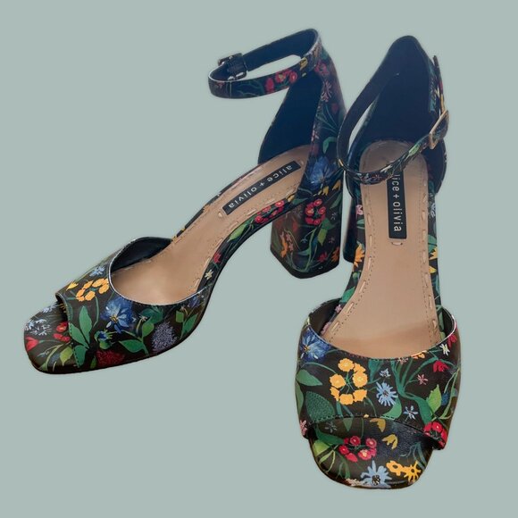 Alice + Olivia by Stacey Bendet Whitney Floral Ankle Strap Sandals – 7 / 37.5 - Picture 1 of 5